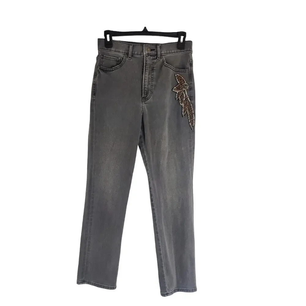 Express Super High Waisted Slim‎ Jeans Embellished Gray Faded Black Size 4R